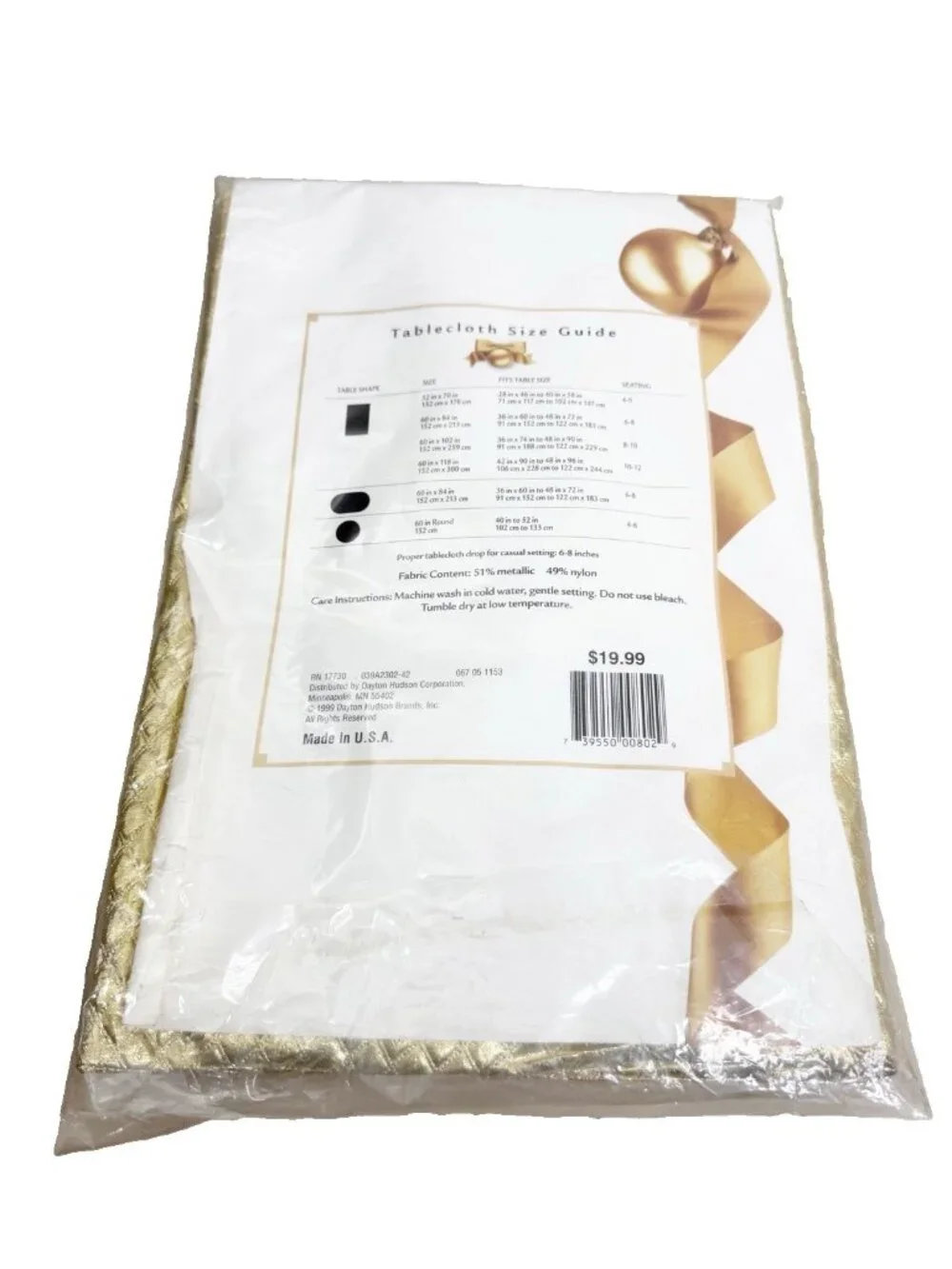 VTG Embossed Diamond Gold Lame' Oval 60x84  Metallic/Nylon Fabric Tablecloth New